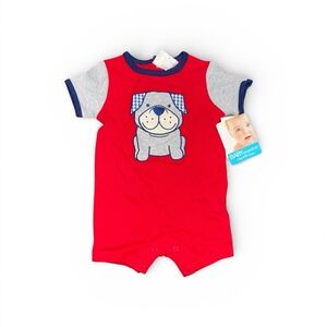 Baby Essentials Red and Gray Romper with Dog Design